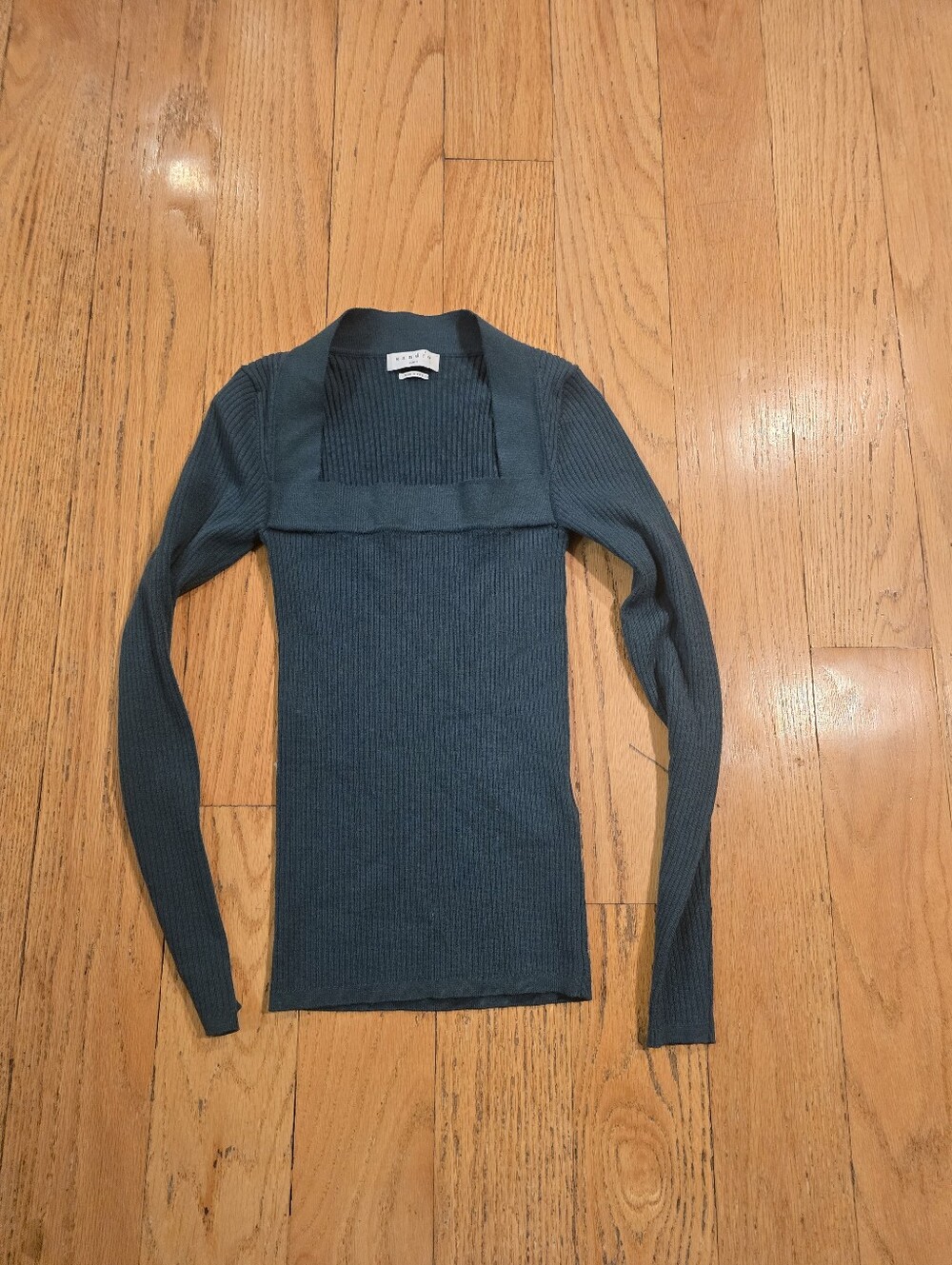 Sandro Wool Blend Square Neck Ribbed Sweater Green 0 Italy